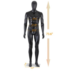 Male Dress Form 73'' Height Full Body Adjustable Mannequin for Display Black