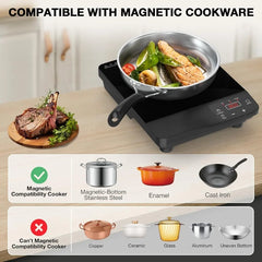Portable Induction Cooktop 1800W with 10 Inch Fry Pan 110V-120V Electric Hot Plate for Home Use 8 Power Levels 8 Temperature Se