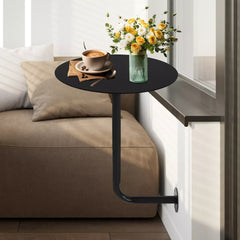 Wall Mounted L-Shaped Round Black Bar Table Space-Saving Table- Ideal for Coffee, Pub & Counter Use At Bar Height
