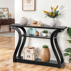 Console Table, Entryway Table with 3 Tier Storage Shelves, Narrow Long Sofa Table for Entryway, Living Room, Hallway, Couch
