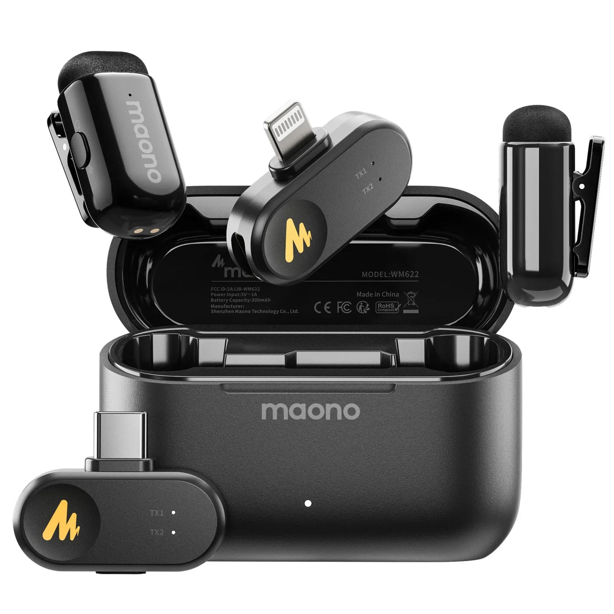 MAONO T1 Mini Wireless Lavalier Microphone for Phone AI Noise Cancelling Auto Clipping App Control Mic for Audio Video Recording