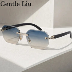 Vintage Square Rimless Sunglasses Men 2026 Luxury Brand Trendy Frameless Punk UV400 Eyewear Anti Blue Light Prescription Glasses