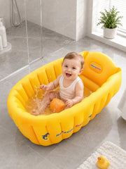 Yellow Inflatable Baby Bathtub Portable Foldable Non Slip Newborn Blow Up Bath Tub Toddler Swimming Pool Travel Shower Basin Air Padding
