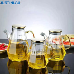 JUSTINLAU High Borosilicate Glass Oil Pots Diamond Oil Bottle with Scale Kitchen Soy Sauce Vinegar Condiment Storage Container
