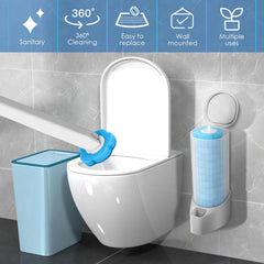 Toilet Wand Kit Wall Mounted Toilet Brush Set with 24 Replacement Brush Heads 360° Bathroom Effective Cleaning Tool for Home
