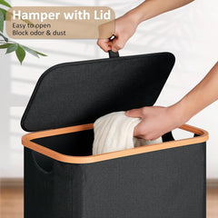 Slim Laundry Basket with Lid, Narrow Hamper for Tight Spaces, 19.8 Gallon Black
