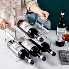 Clear Refrigerator Wine and Water Bottle Holder,  Stackable Plastic Wine Rack Storage Organizer for Fridge, Cabinet, Pantry
