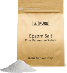 Sal de Epsom, sulfato de magnesio puro de grado alimentario, solución para remojar, bombas de baño y uso en el jardín, 1 Pound