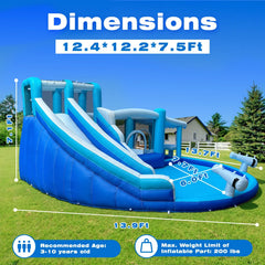 Water Slide for Adults &Kids Double Water Slides Inflatable Bounce House Water Slide Water Park, Kids Bouncy House