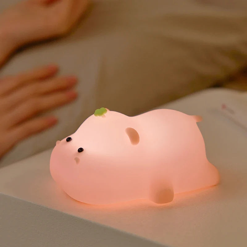 Pink Piggy Night Light Cute Silicone Night Light LED Pat Lamp Room Decoration USB Charging Indoor Atmosphere Lamp Children Gift