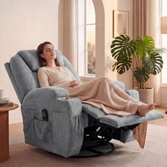Small Swivel Rocker Recliner, Rocking Chair Recliner with Massage | 360 Upholstered Fabric Rocking Chair Recliner, Customized
