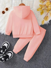 Adorable Baby Girl Cartoon Print Fleece Hoodie & Jogger Set - Perfect for Spring/Autumn Outdoor Activities