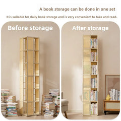 All solid wood rotating bookshelf 360-degree bookcase multi-layer storage home living room removable children's floor rack