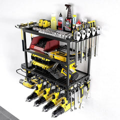 Power Tool Storage Wall Mounted Rack 4 Layer Power Drill Tool Holder Heavy Duty Tool Shelf for Garage, Workshop