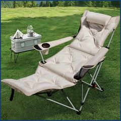 Folding Recliner Portable Camping Chair with Adjustable Backrest and Cotton-Filled Seat for Travel Beach Fishing Outdoor Chair