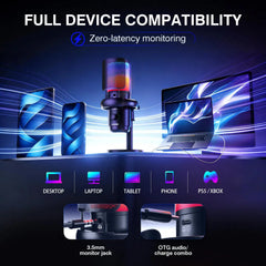 USB Gaming Streaming Microphone with RGB Light, AI Noise Reduction Podcast Mic Kit