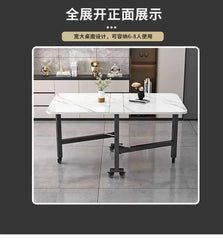 Folding dining table for small household multifunctional folding rock board table rectangular living room movable dining table