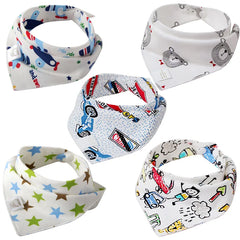 5 Pcs Baby Bibs Bandana Burp Cloths Drool Saliva Towel for Newborn Infant Toddler Boys Girls Kids Cartoon Triangle Cotton Bib