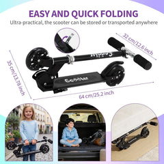 Kids Kick Scooter With LED Light Up Wheels Adjustable Height Foldable Lightweight Toddler Scooter For Boys Girls Age 3-12
