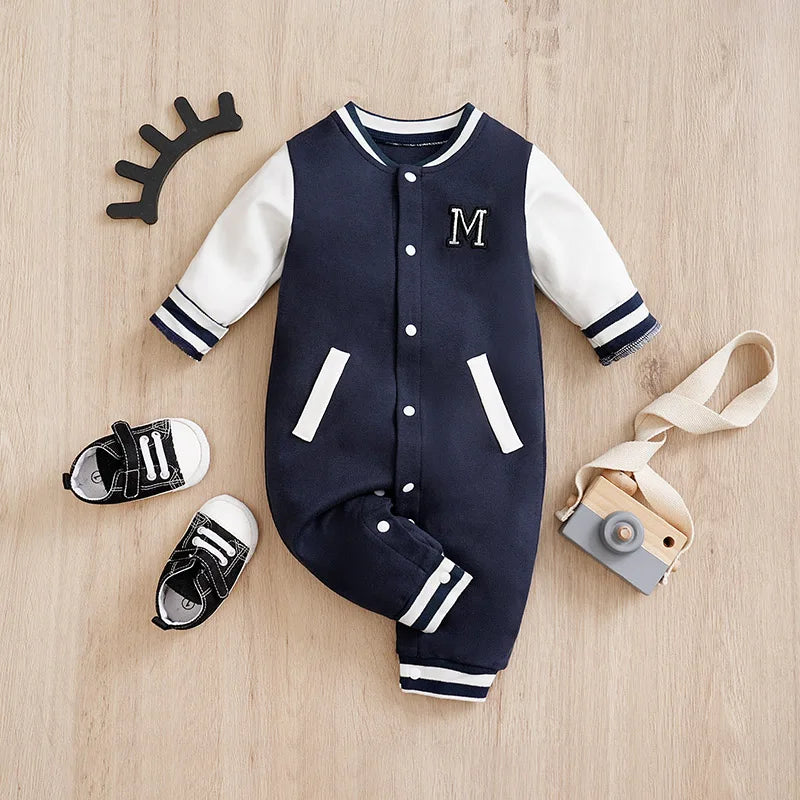 Jumpsuit Newborn Baby Baseball uniform Spring and Autumn 0-18 months Boys Cotton Baby Onesie Clothes Romper Embroidery Preschool