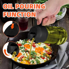 Olive Oil Dispenser,Sprayer for Cooking 2 in 1- Spray and Pour,Dark Green Glass Oil Bottlewith Stickers,16oz/470ml Oil Sprayer