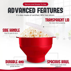 Silicone Microwave Popcorn Popper BPA Free Collapsible Popcorn Bowl Microwavable Pop Corn Maker with Lid Dishwasher Safe