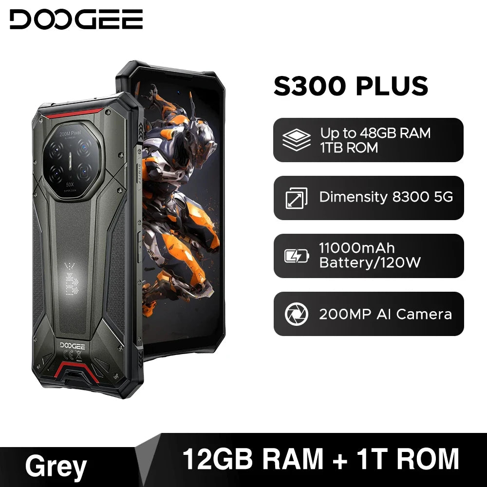 DOOGEE S300 Plus 5G Rugged Phone Dimensity 8300 12GB 1TB 11000mAh 120W 6.78'' Screen 200MP Camera Android 16 Smartphone NFC