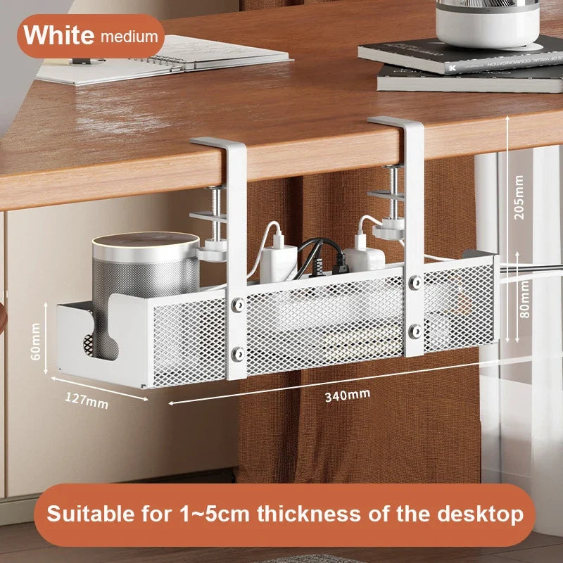 No Drilling Extendable Under Desk Cable Management Metal Cable Tray Under Desk With Clamp Retractable Power Strip Cord Holder