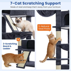 82-inch Multi-Level Cat Tower with Scratching Posts, Hammock, Perches, Condos, and Hanging Baskets in Dark Grey
