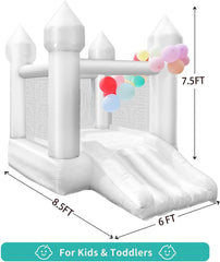 Toddlers Party 9x7x6ft Inflatable White Bounce House With Slide Oxford Bouncy Castle Include Blower (without tarp)