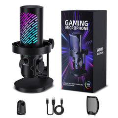 Tenlamp RGB USB Streaming Microphone, Professional Condenser Mic for PC Mac, Gaming Audio Equipment for Laptop Desktop Recording Podcasting YouTube Vlog Live Streaming Studio