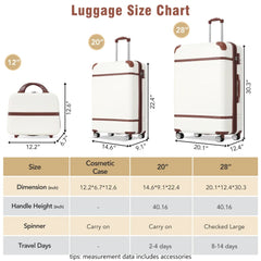 3 Piece Hardshell Luggage Set 20/28 Inch with Cosmetic Case Lightweight Spinner Suitcase TSA Lock Travel Luggage