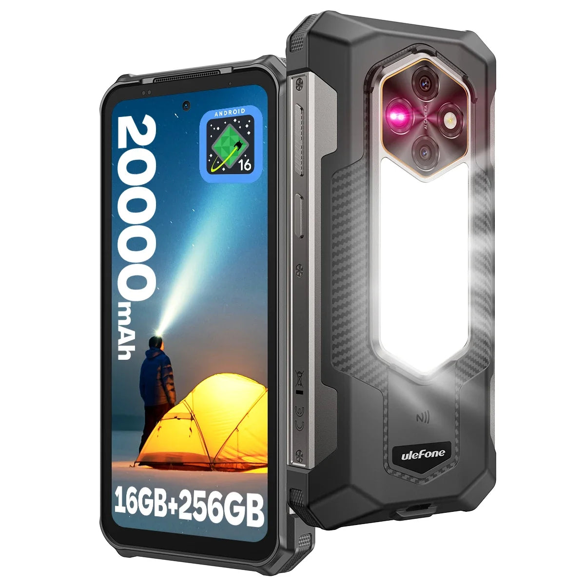 Ulefone RugKing 5 Pro 20000mAh Rugged Phone Android 16 16GB+256GB IP68/IP69K Waterproof Smartphone 6.78 FHD+ Night Camera 4G
