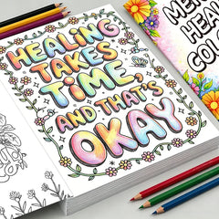 Mental Health Coloring Book 32 Pages, Floral Themed Mindful Stress Relief Coloring Pages for Adult Anxiety Relief