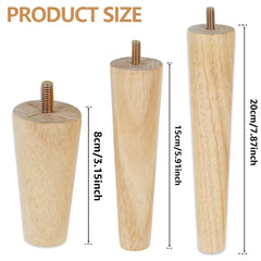 4Pcs Furniture Leg Wooden Replacement Furniture Feet 8/15/20cm Height Table Leg with Screws Foot Pads for Sofa Chair Bed Cabinet
