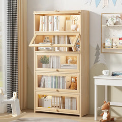 Solid wood bookcase with door transparent dustproof cabinet multi-layer floor-standing bookshelf home simple storage rack