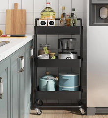 Sooyee 3 Tier Utility Cart,Rolling Cart with Handle and Lockable Wheels, Multi-Functional Storage Cart for Kitchen, Bathroom