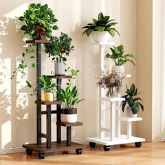 Mobile Iron Plant Stand Multi Tier Rolling Plant Rack Flower Pot Holder Indoor Outdoor Balcony Living Room Plant Shelf Rack