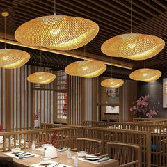 Big Size Hand Knitted Braided Home Living Bed Room Decor Rattan Wicker Bamboo Pendant Light Ceiling Chandelier Hanging Lamp
