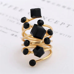 Exaggerated Luxury Vintage Geometric Rhinestone Opening Ring Knuckle Finger Antique Rings for Women Punk Statement Jewelry Gift