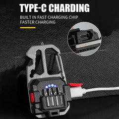 Mini LED Keychain Portable Work Light Pocket Flashlight USB Rechargeable Outdoor Camping Lamp With Window Hammer Bottle Opener