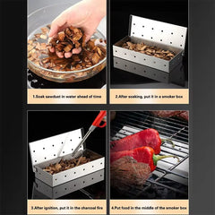 BBQ Smoker Box Stainless Steel Wood Chips Smoker Box with Hinged Lid Heavy Duty BBQ Smoke Box For Charcoal Grilling YY224