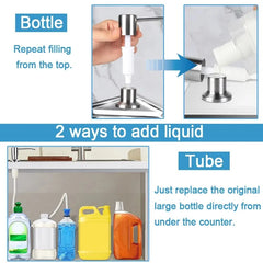 Stainless Steel Press Head Soap Dispenser for Kitchen Sink Soap Dispenser Extension Tube kit Under Sink Soap Dispenser Pump