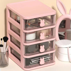 2-5 Layers Clear Stacking Drawer Organizer Multi-Tier PP Storage Box Cartoon for Office/Beauty Products, Modular Desktop System