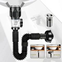 Stainless Steel Basin Drain Pipe Set Odor Proof Wall Mount Drainage for Kitchen Bathroom Sink with Strainer Basket Accessories ﻿