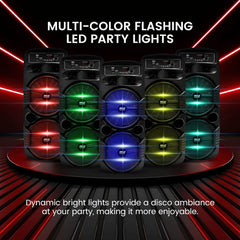 Rechargeable Portable Bluetooth PA Speaker System with 600W Power, Dual 8-Inch Subwoofers, 1-Inch Tweeter, Mic Input, Party Lights, USB, FM Radio, and Remote Control – Ideal for Outdoor Parties