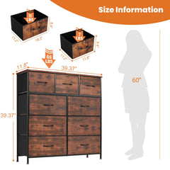 JHK Dresser For Bedroom With 9 Fabric Storage Drawer Wardrobe Tall Chest Organizer Closet Adult Kids Clothes Cabinet Furniture