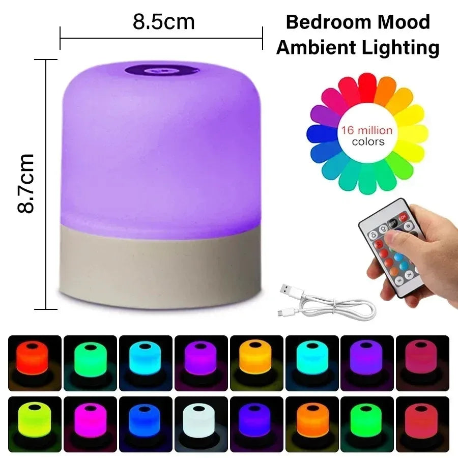 Dimmable Touch Night Light Rechargeable Remote Control Night Light RGB Table Lamp Ambient Light for Bedroom Living Room