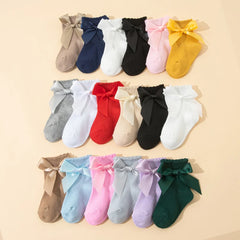 8 Pairs Baby Girls Bow Socks Set Soft  Ankle Socks 0-3Y Toddler Princess Socks With Big Bow Solid Color Kids Socks
