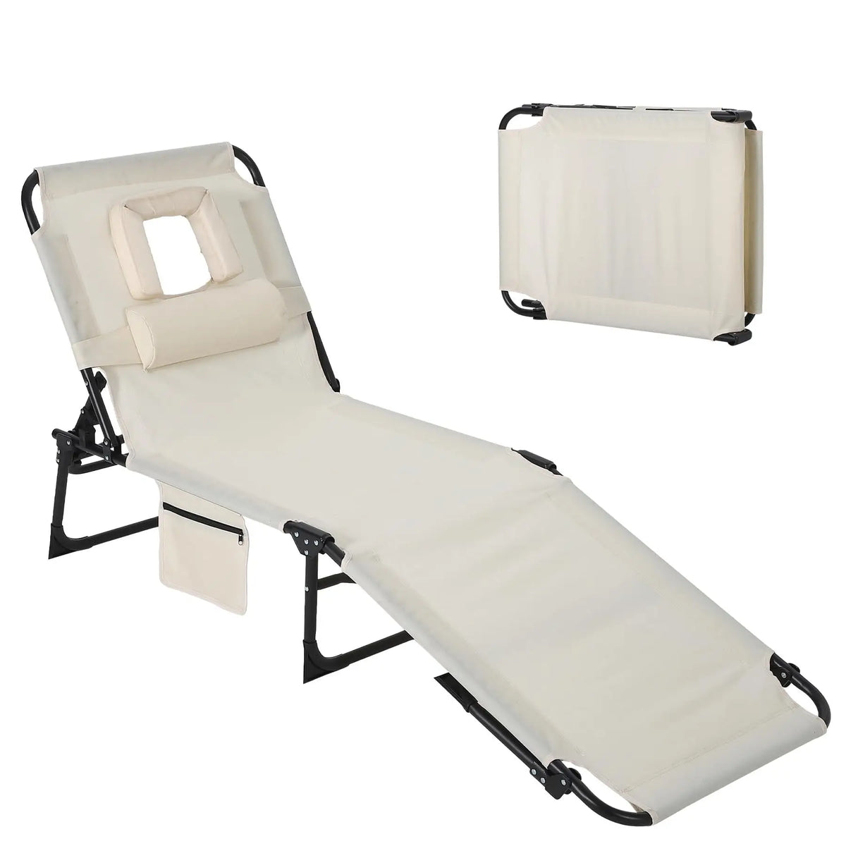 Folding Tanning Chair With Face Hole Portable Face Down Beach Lounge Chair 5-Position Adjustable Outdoor Pool Patio Chaise